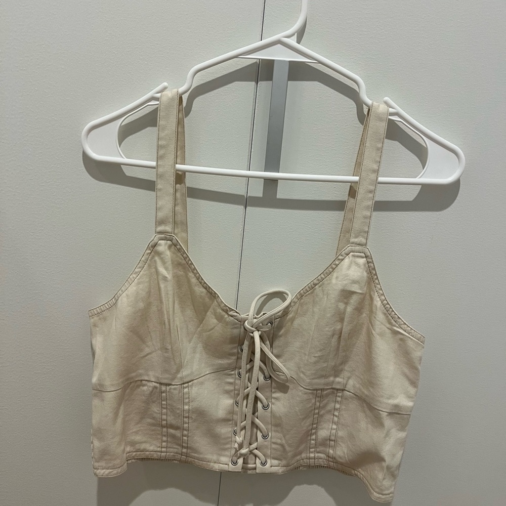 American Eagle Outfitters Tan Lace-Up Tank Top